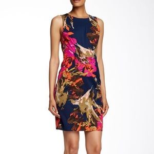 Trina Turk classic sheath dress navy floral 12-14